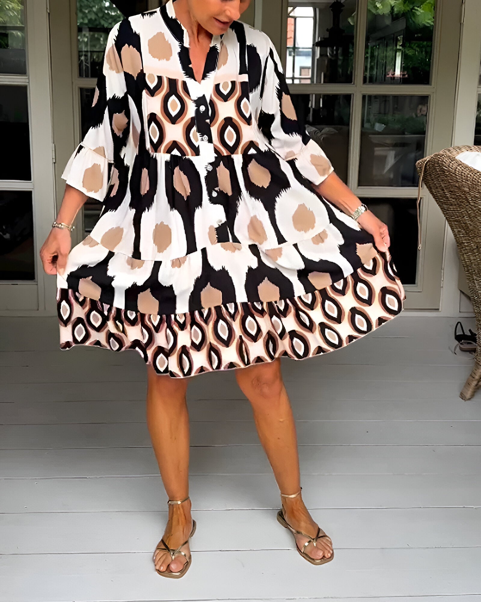 Laurine β Midi Jurk met Abstracte Print
