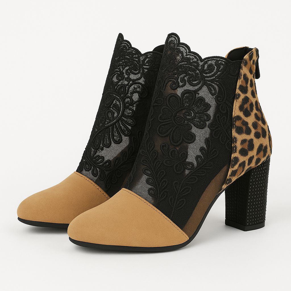 Célina - Kanten Enkellaarsjes met Elegante Hak