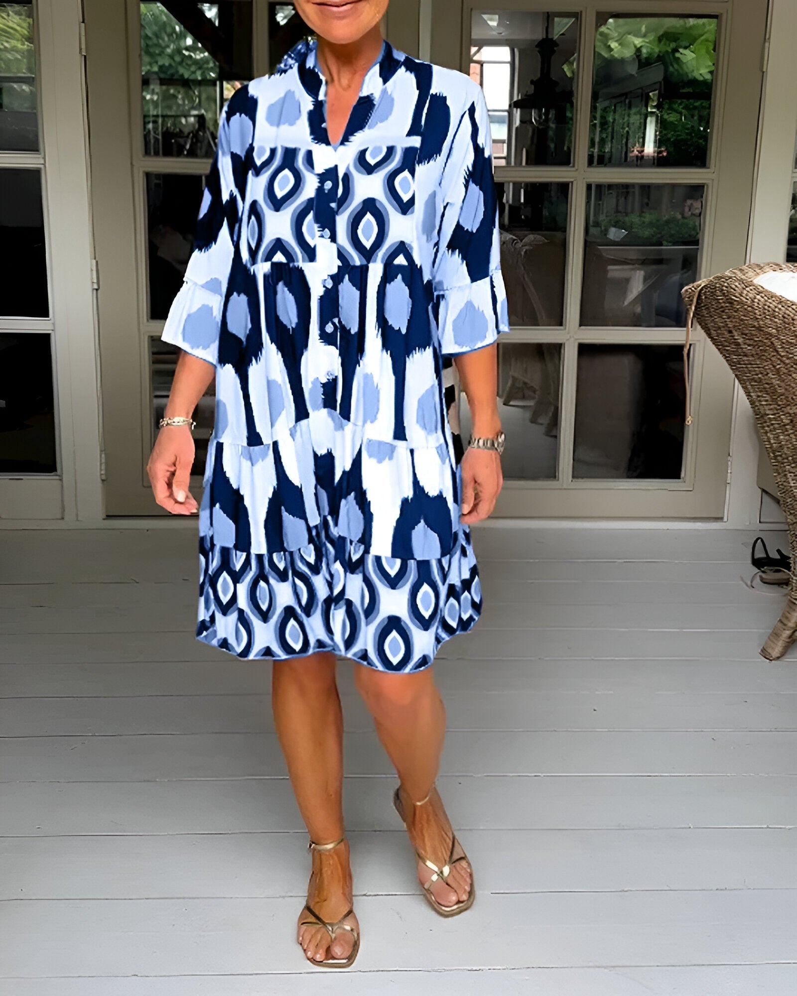 Laurine – Midi Jurk met Abstracte Print