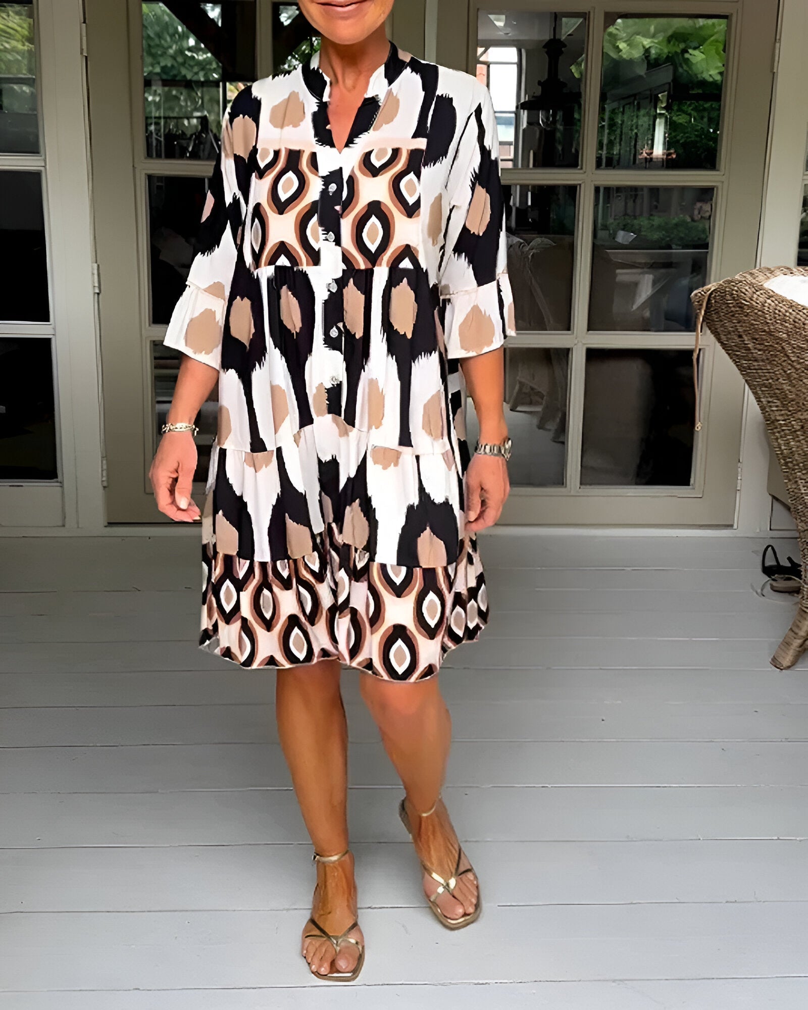 Laurine – Midi Jurk met Abstracte Print